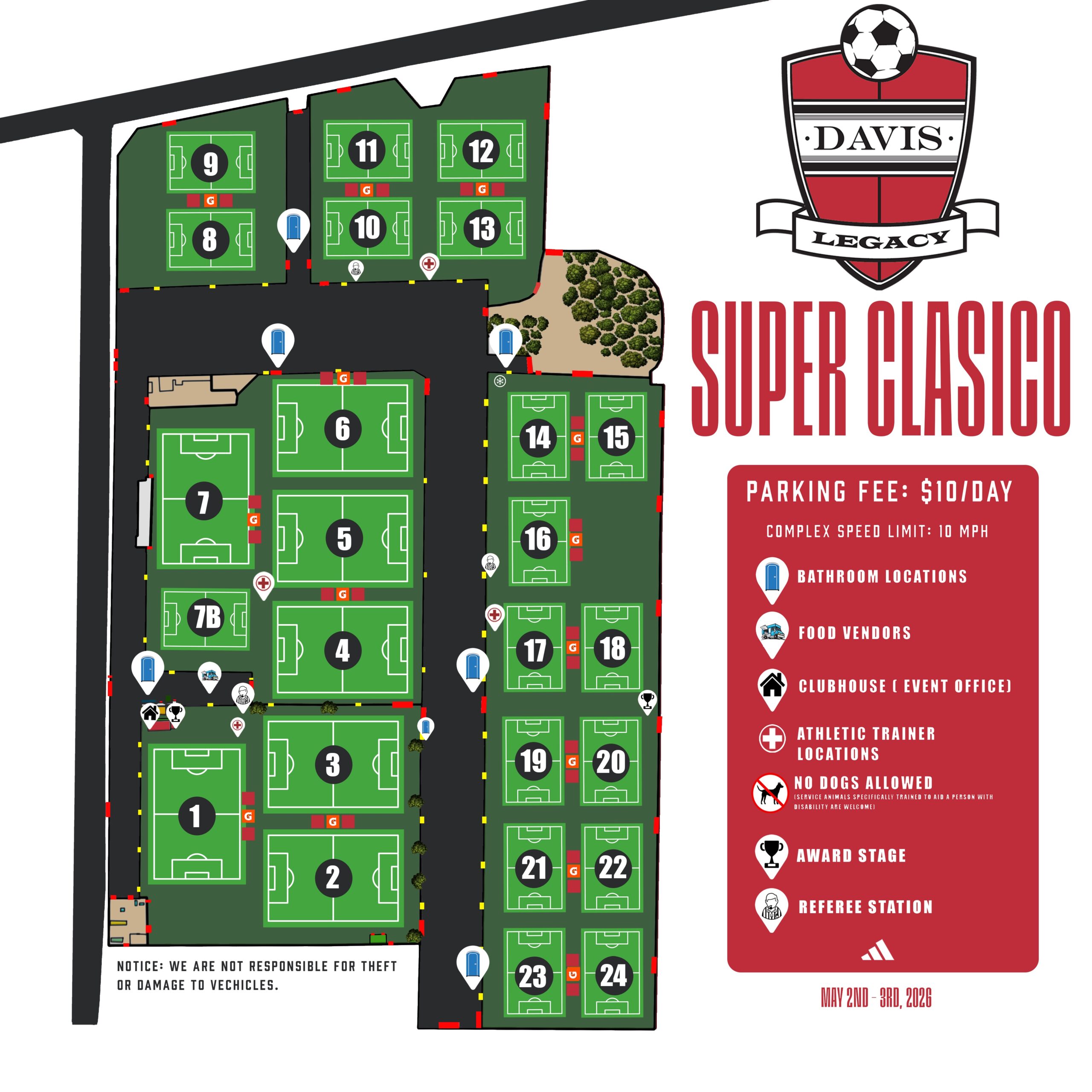 Spring Super Clasico field map, Tsakopoulos Family Soccer Complex